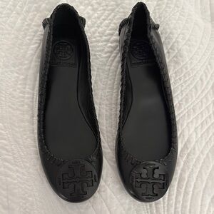 Tory Burch Black Quilted Flats with Logo Medallion